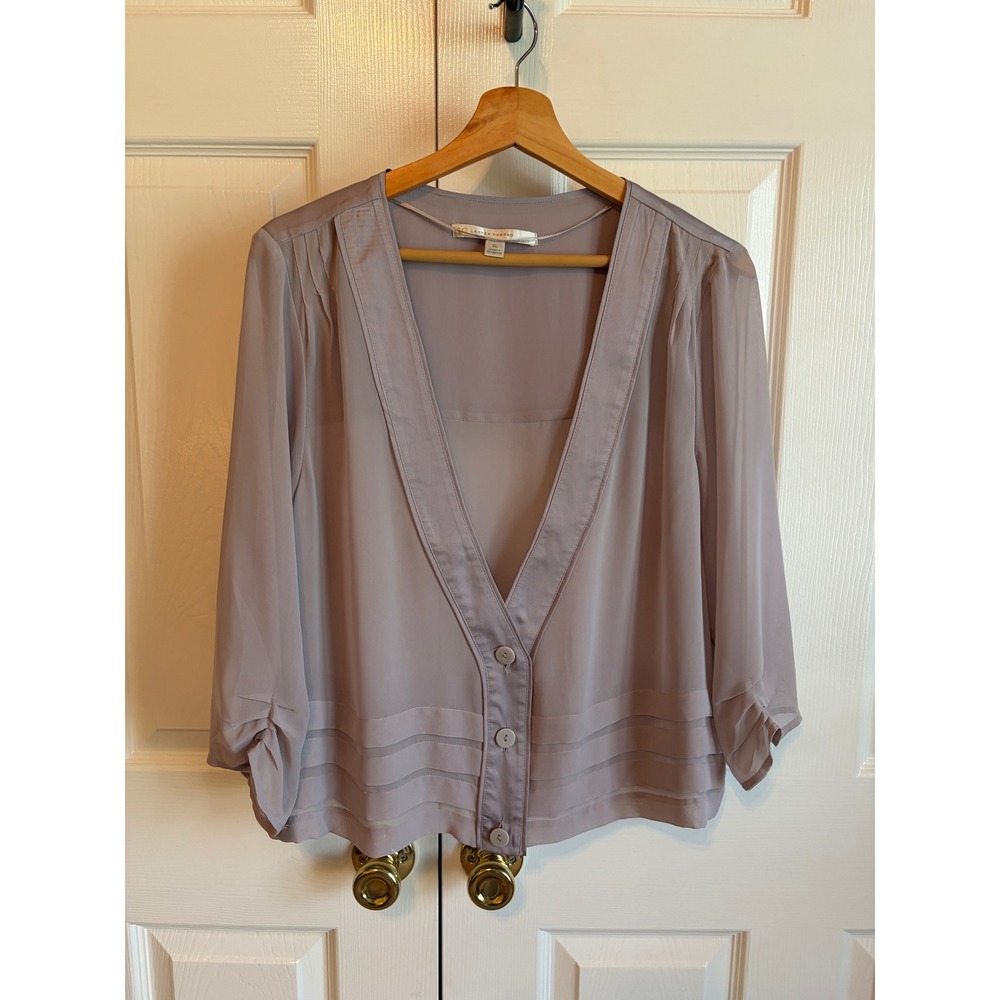 LC Lauren Conrad Women XL Dusty Lavender Chiffon V-Neck Button Front Blouse Top